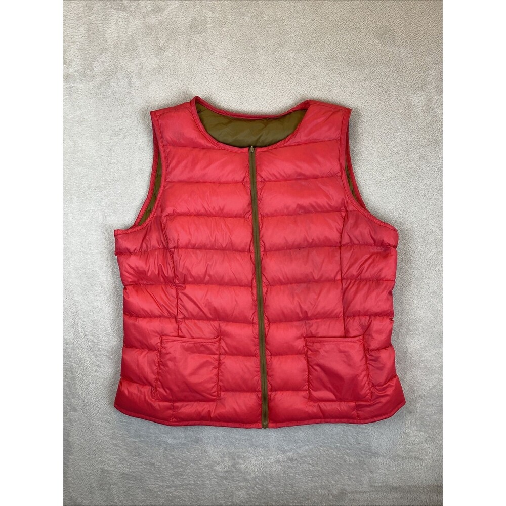 Lands' End 80/20 Goose Down Reversible Pink Brown Vest Women's L 14-16